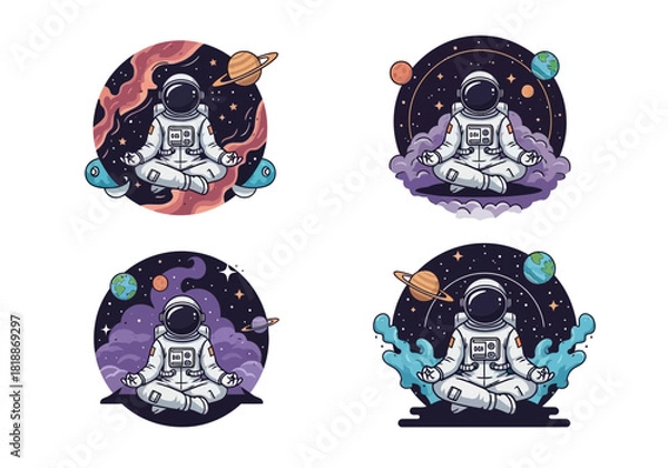 Obraz Astronaut meditating in space with planets and stars.