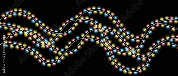Fototapeta A flowing pattern of colorful christmas lights against a dark solid background