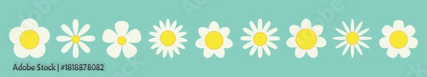 Obraz Daisy chamomile set line . Nine white yellow camomile icon. Cute round flower head plant collection. Different shape. Love card symbol. Growing concept. Simple flat design. Blue background. Vector