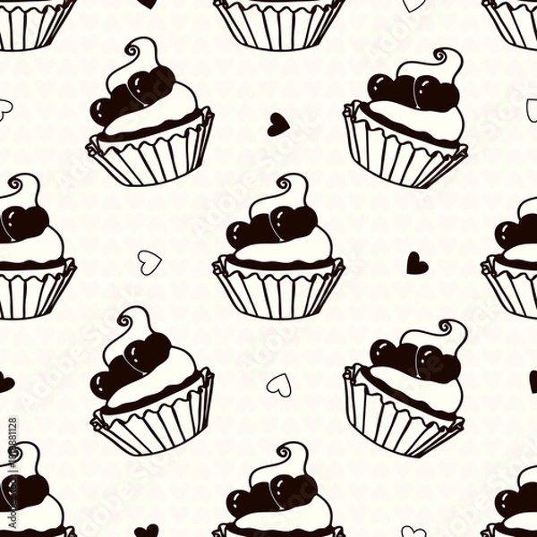 Obraz Cupcake  with hearts vector seamless pattern