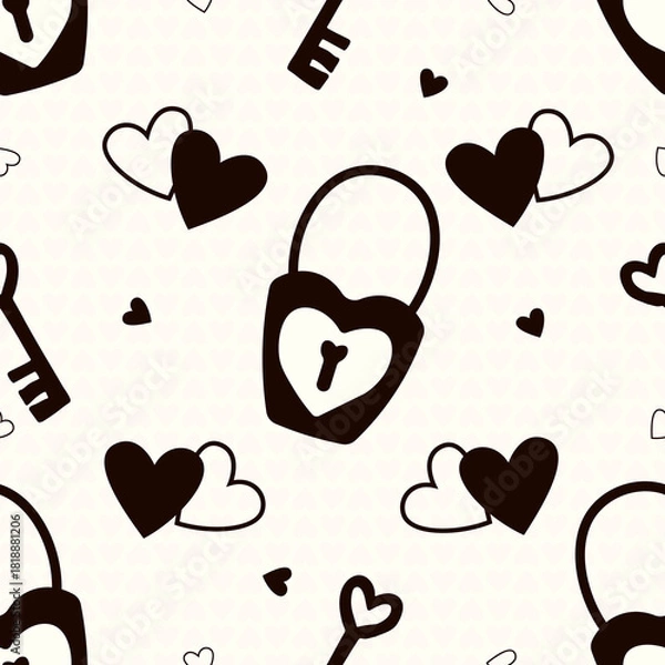 Obraz Lock and key with hearts valentine's day vector seamless pattern