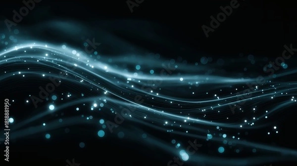 Fototapeta Luminous, flowing strands of light weave through a dark backdrop.