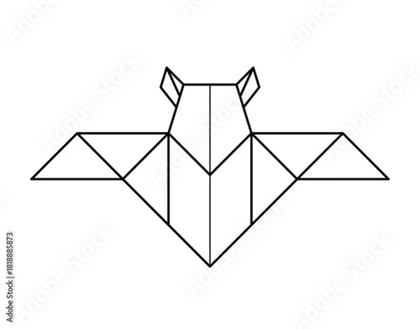 Obraz Origami bat icon. Minimalist halloween element. Line illustration isolated on white background.