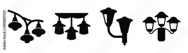 Fototapeta Collection of outdoor light fixtures for gardens patios and walkways