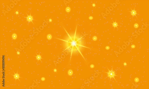 Fototapeta A vibrant orange background adorned with numerous sparkling starbursts and glows