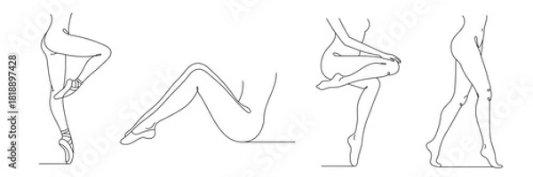 Fototapeta Beautiful female legs, linear drawing, continuous line art. Legs icon, vector illustration. Editable line.