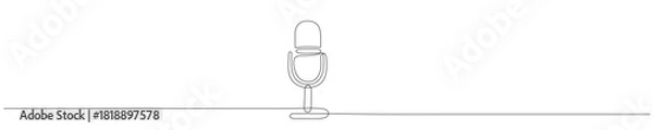 Fototapeta Vintage microphone continuous one line drawing. Microphone single line art illustration. Editable vector