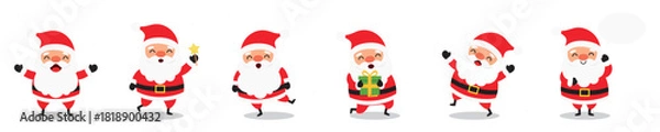Fototapeta Set of cute smiling Santa Claus characters, cartoon flat vector illustration.