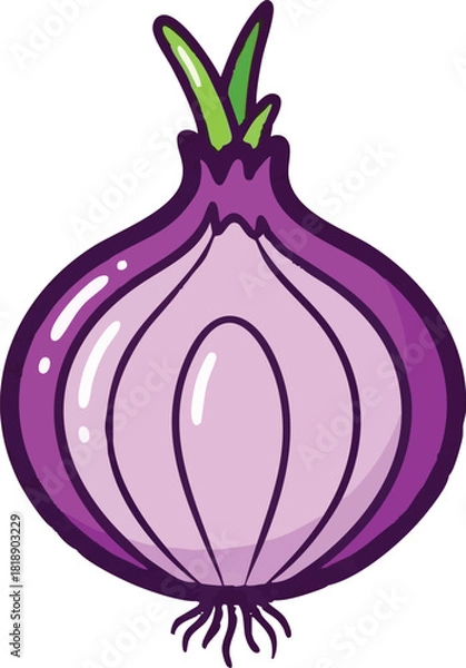 Obraz “Purple onion with smooth layers outline, bold cute shape, children learning vegetable vector”