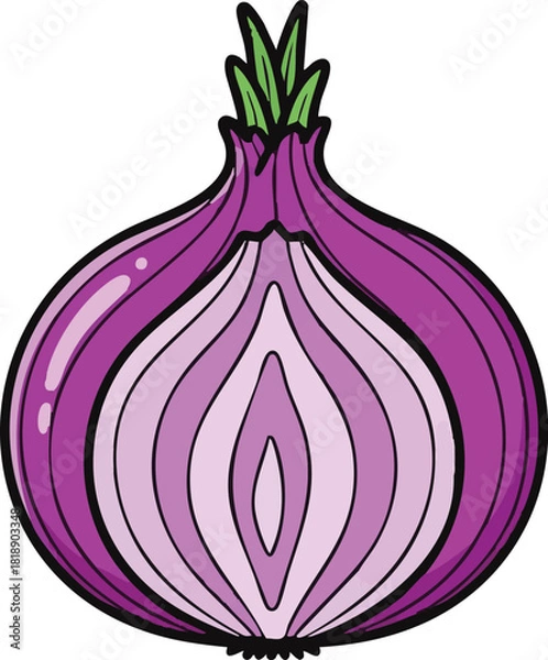 Obraz “Purple onion with smooth layers outline, bold cute shape, children learning vegetable vector”