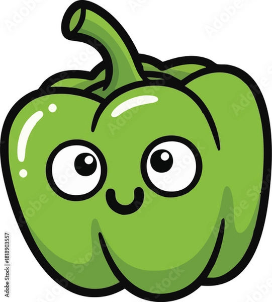 Obraz “Green bell pepper with smooth shape, bold solid fill, friendly cartoon vector”
