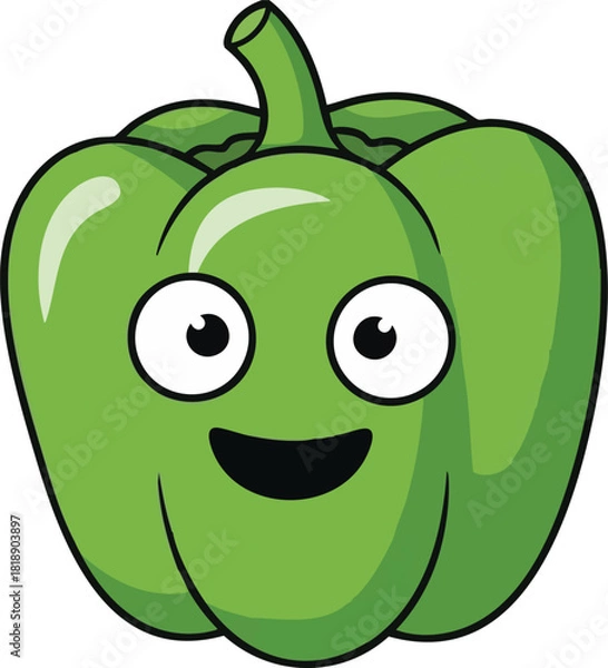 Obraz “Green bell pepper with smooth shape, bold solid fill, friendly cartoon vector”