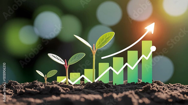 Obraz Business growth and financial investment with growing plant and arrow