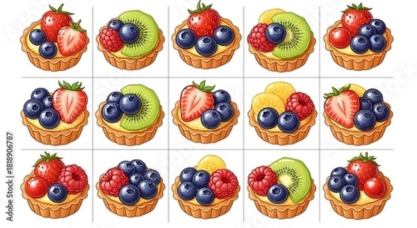 Fototapeta Mini fruit tarts displayed in a pattern