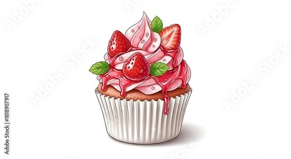 Obraz Strawberry cupcake with a white background