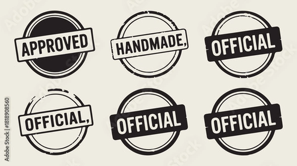 Fototapeta Set of black and white stamps with approved handmade official text