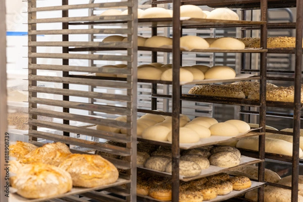 Obraz Stockholm, Sweden  Racks of fresh bread in a supermarket bakery.