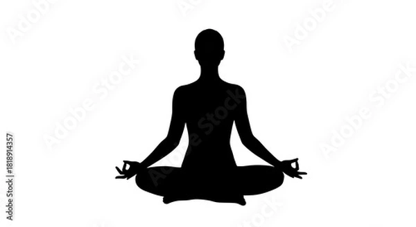 Obraz White yoga figure against black showcases mindfulness. Graphic for posters, branding, and digital projects.