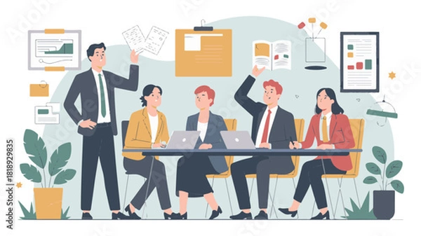 Fototapeta Business Team Collaboration – Group Working Together Vector Illustration
