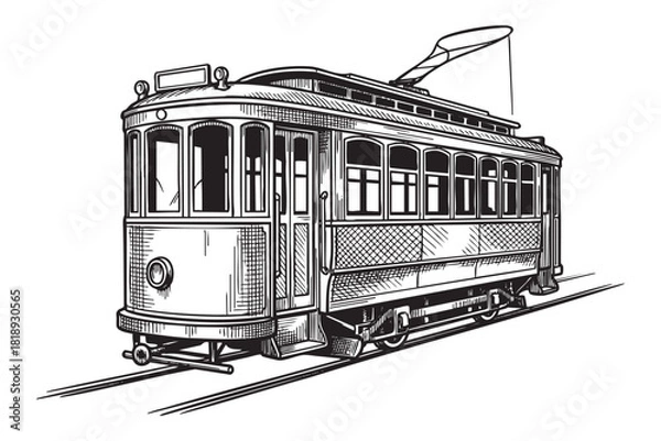 Fototapeta tramway engraving vector style