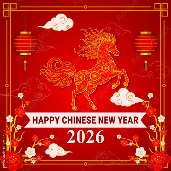 Obraz Vector illustration of Chinese New Year 2026 social media template