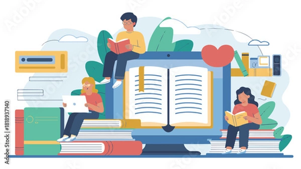 Fototapeta Education and Online Learning Illustration – Modern E-Learning, Study, and Digital Classroom Vector