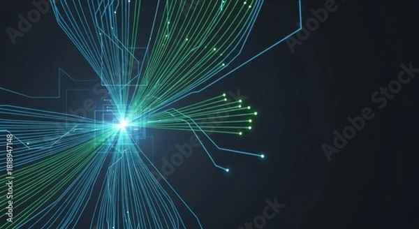 Obraz Abstract lines spreading from central node represent technology connections and digital network, showcasing innovation. This technology connection signifies complex systems, flowing data,