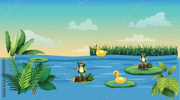 Obraz Forest or rainforest scene with tiger family