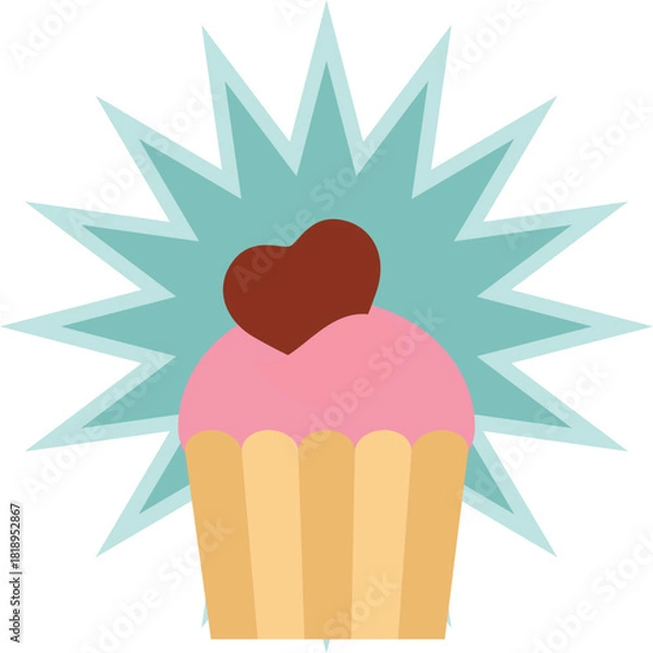 Obraz Cute Cupcake with Heart Topping and Starburst Effect