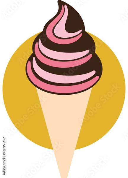 Obraz Pink and Chocolate Swirl Soft Serve Ice Cream Cone