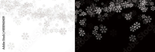 Fototapeta White snowflakes on transparent and black background for graphic design.