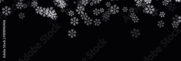 Fototapeta Large white snowflakes overlay on black background for winter graphics.