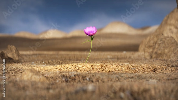 Obraz Single Flower Growing in Desert 3D render