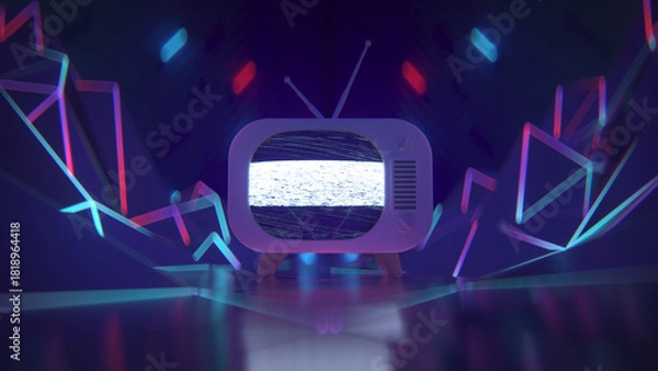 Obraz Old retro TV with static noise 3D render