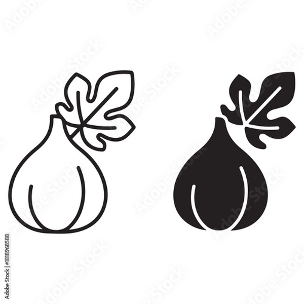 Obraz Fig Fruit with Leaf Illustration in Outline and Solid Icon Styles