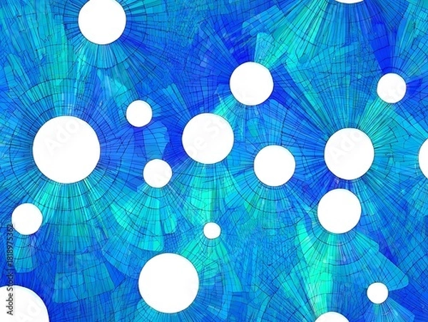 Fototapeta Abstract blue pattern with radiating lines and white circles design