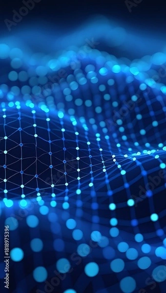 Fototapeta Abstract flowing blue light streaks and digital data connections background