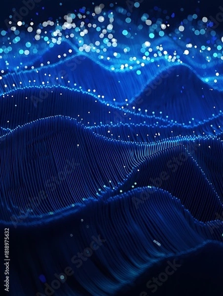 Fototapeta Abstract Blue Wave Pattern with Glowing Dots and Lines