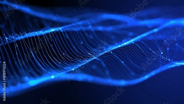 Fototapeta Abstract flowing blue light streaks and digital data connections background