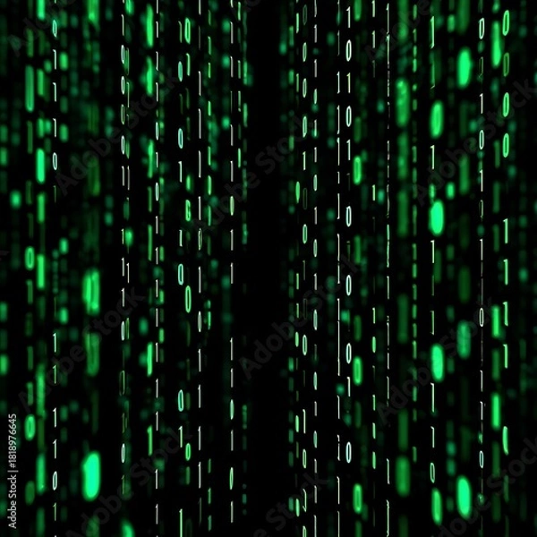 Fototapeta Green binary code rain abstract background for technology and computer science