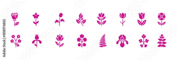Fototapeta Collection of flower icons, showcasing simple shapes that are well-defined and in one color.