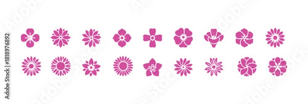 Fototapeta Set of flower icons, with straightforward shapes that are clearly defined and in one color.