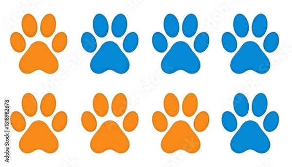 Fototapeta Orange and Blue Paw Prints Pattern.