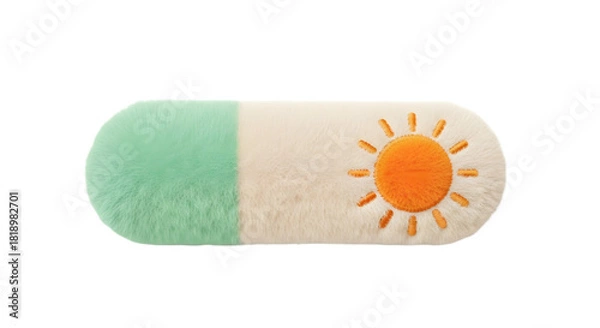 Fototapeta Close up of a pill shaped object with a sun design on white background on transparent background