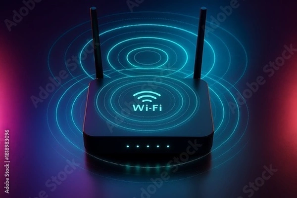 Obraz Wi-Fi Router Emitting Glowing Wireless Signal Waves