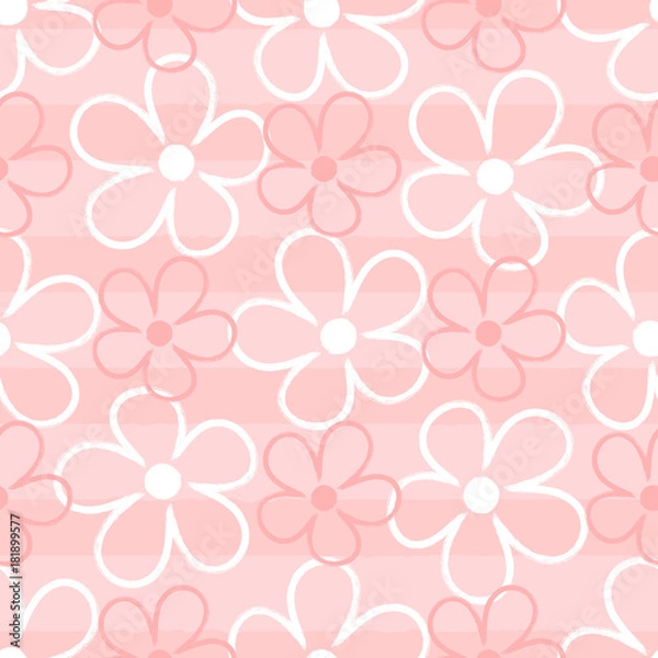 Obraz Outlines of cute flowers on striped background. Floral seamless pattern drawn by hand with brush.