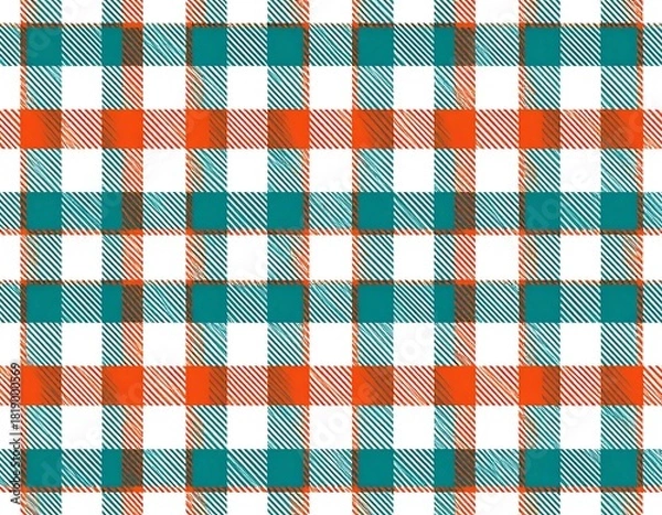 Fototapeta Orange and Teal Plaid Pattern Background.