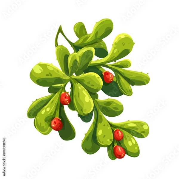 Obraz Flat 2D Mistletoe Cactus vector illustration, icon graphic on white background