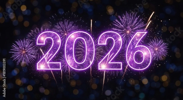 Obraz Glowing 2026 with vibrant fireworks and bokeh lights. new year eve