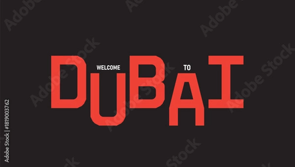 Fototapeta Welcome to Dubai Typography Graphic – Modern Gold Text Design on Black Background